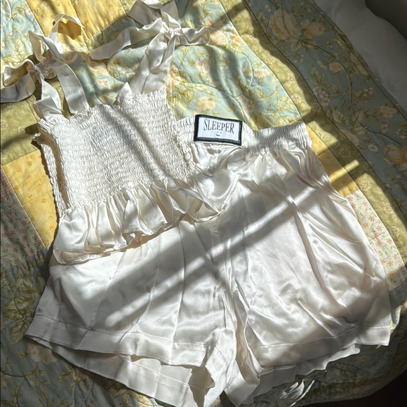 Sleeper Cream Silk Top and Shorts Set - Picture 1 of 2